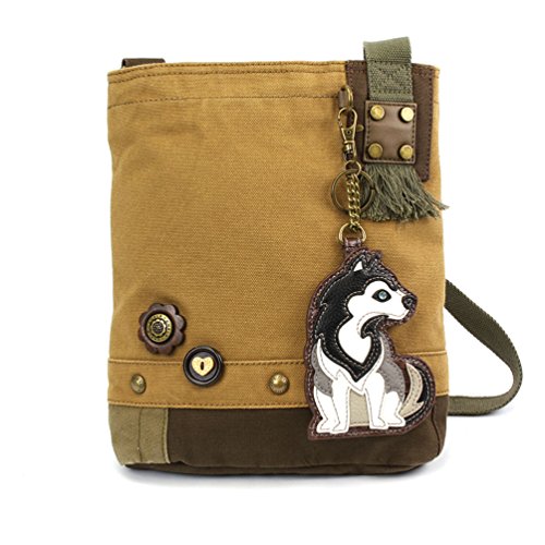chala バッグ パッチ カバン かわいい Siberian Husky Patch Cross-Body Women Handbag, Canvas Messenger Bag - 6 Colors Options (Olive)chala バッグ パッチ カバン かわいい