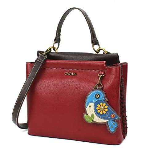 chala 御徒面子 継ぎ切れ 鞄 愛くるしげ CHALA Charming Satchel with Adjustable Strap - Blue Bird - Burgundychala 御徒面子 継ぎ切れ 鞄 愛くるしげ