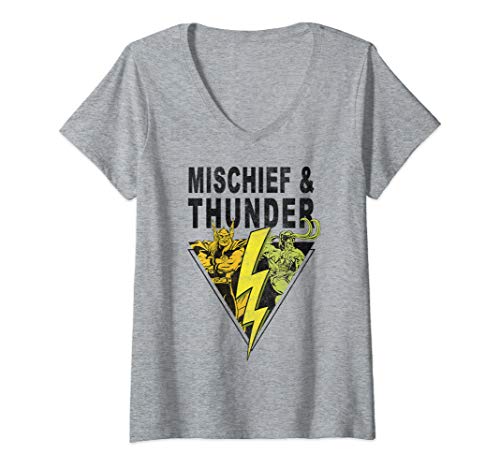 Tシャツ キャラクター ファッション トップス 海外モデル 送料無料 Womens Marvel Thor Loki Mischief And Thunder Text Poster V Neck T Shirttシャツ キャラクター ファッション トップス 海外モデル Psicologosancora Es
