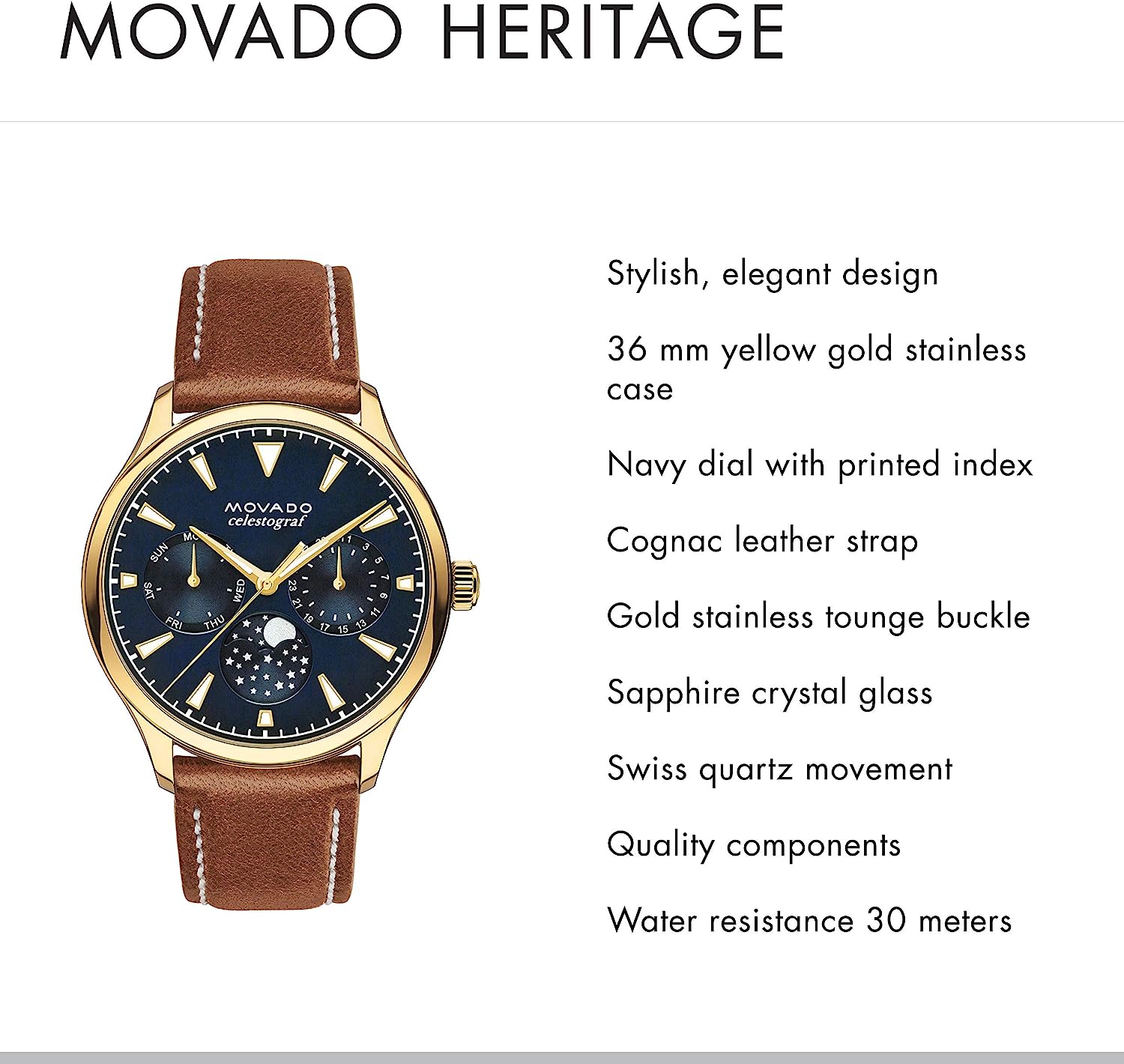 腕時計 モバード レディース 送料無料 Movado Women S Heritage Yellow Gold Watch With A Printed Index Dial Brown Gold Blue Model 腕時計 モバード レディース Butlerchimneys Com