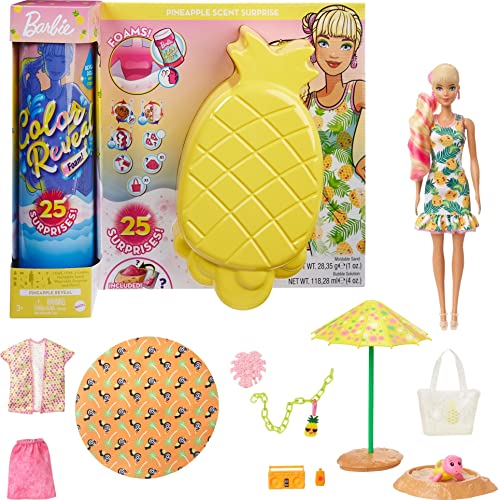 バービー バービー人形 Barbie Color Reveal Foam! Doll & Pet Friend with 25 Surprises: Scented Bubble Solution, Outfits, Hair Extension, Accessories, Kid Bracelet & Charm Hidden in Sand; Sunny Pineapple-Themeバービー バービー人形｜angelica