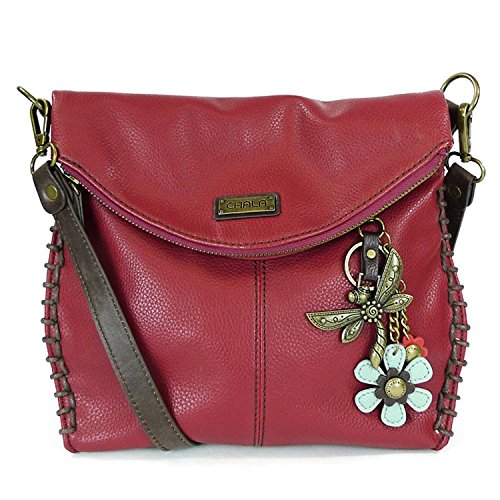 chala バッグ パッチ カバン かわいい Chala Charming Burgundy Convertible Crossbody Purse with Dragonfly Key Fob Charmchala バッグ パッチ カバン かわいい