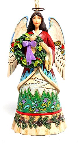エネスコ Enesco 飾りつけ 室内装飾 外国で真似形 亜米利加 Enesco Jim Shore Heartwood Creek Angel with Evergreen Wreath Ornament, 4.5\