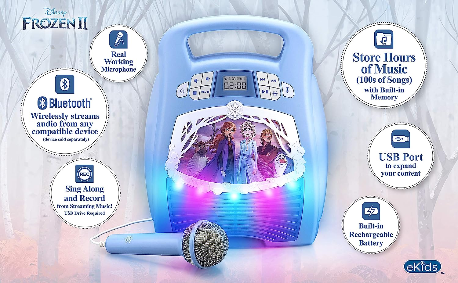 アナと雪の女王 アナ雪 ディズニープリンセス フローズン 送料無料 Ekids Frozen 2 Bluetooth Portable Mp3 Karaoke Machine Player With Light Show And Recording Feature Store Hours Of Music Wiアナと雪の女王 アナ雪 ディズニープリンセス フローズン