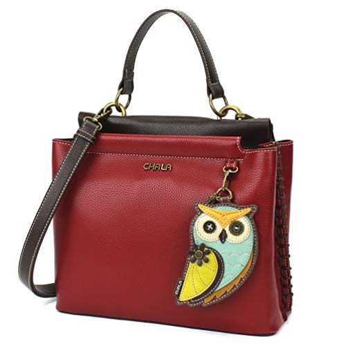 chala バッグ パッチ カバン かわいい CHALA Charming Satchel with Adjustable Strap - Owl A - Burgundychala バッグ パッチ カバン かわいい｜angelica