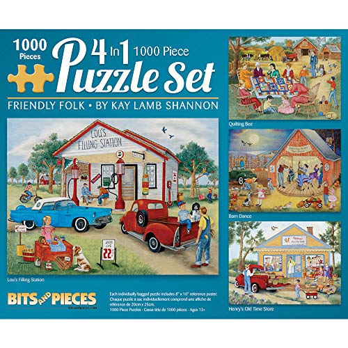 ジグソーパズル 海外製 アメリカ Bits and Pieces - 4-in-1 Multi-Pack - 1000 Piece Jigsaw Puzzles for Adults-Each Measures 20" x 27" (51cm x 69cm)-Friendly Folk by Artist Kay Lamb Shannonジグソーパズル 海外製 アメリカ｜angelica