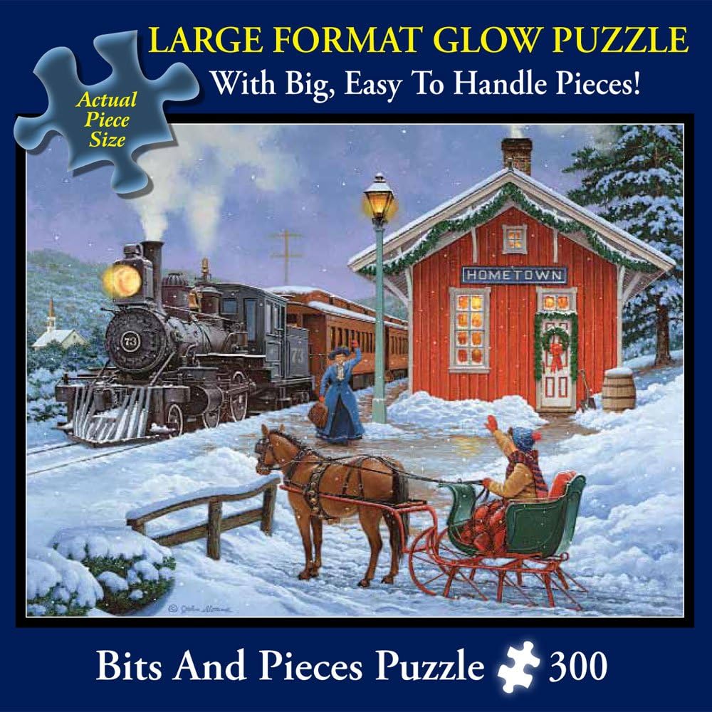 ジグソーパズル 海外製 アメリカ 送料無料 Bits And Pieces 300 Large Piece Glow In The Dark Puzzle For Adults 18 X 24 Finished Size Home For The Holidays By Artist John