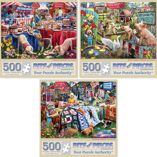 ジグソーパズル 海外製 アメリカ Bits and Pieces ? Value Set of Three Jigsaw Puzzles for Adults ? Desserts, Farm Animals & Quilting Festival by Larry Jones ? Random Die-Cut Pieces, Recycled Cardboard (Three 500 Piecジグソーパズル 海外製 アメリカ｜angelica