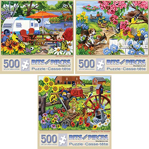 ジグソーパズル 海外製 アメリカ Bits and Pieces 500 Piece Jigsaw Puzzle Set ? Value 3-Pack Farm, Flowers & Animals by Nancy Wernersbach ? Colorful Adult Puzzles, 18" x 24", Unique Random Cut Piecesジグソーパズル 海外製 アメリカ｜angelica