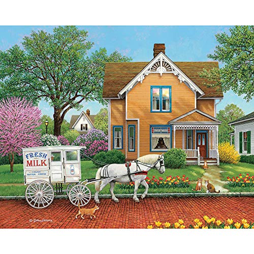 ジグソーパズル 海外製 アメリカ Bits and Pieces ? 300 Piece Jigsaw Puzzle for Adults ? The Next Stop - Classic Milkman Delivery Jigsaw Puzzle by Artist John Sloane, Completed Puzzle Size: 18" x 24"ジグソーパズル 海外製 アメリカ|angelica