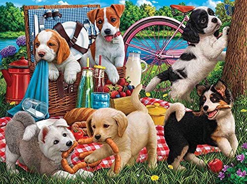 ジグソーパズル 海外製 アメリカ SUNSOUT INC - Puppies on a Picnic - 500 pc Jigsaw Puzzle by Artist: Image World - Finished Size 18" x 24" - MPN# 42968ジグソーパズル 海外製 アメリカ|angelica