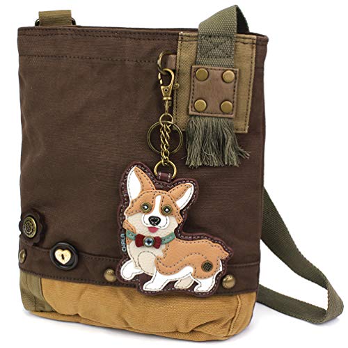 chala バッグ パッチ カバン かわいい Chala Patch Cross-Body Women Handbag Canvas Messenger Bag - Corgi - DarkBrownchala バッグ パッチ カバン かわいい