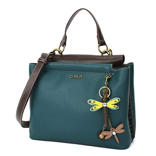 chala 御徒面子 継ぎ切れ 鞄 愛くるしげ CHALA Charming Satchel with Adjustable Strap - Mini Keychain Yellow Dragonfly - Turquoisechala 御徒面子 継ぎ切れ 鞄 愛くるしげ