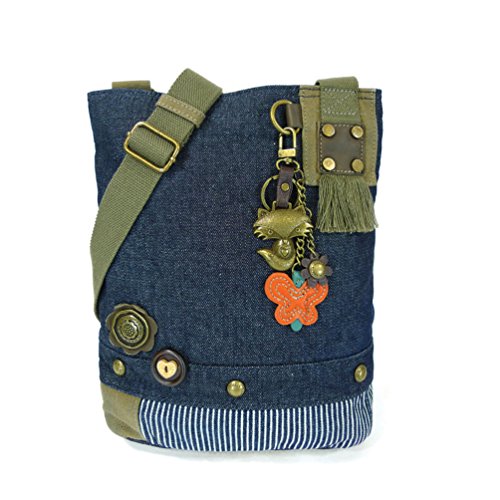 chala 御徒面子 継ぎ切れ 鞄 愛くるしい CHALA Patch Cross-Body Women Handbag, Canvas Messenger Bag, Metal Fox - Denimchala 御徒面子 継ぎ切れ 鞄 愛くるしい