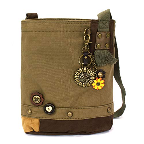 chala 御徒面子 継ぎ切れ 鞄 愛くるしい CHALA Handbag Canvas Crossbody Messenger Bag Patch Crossbody - Metal Sunflower - Olivechala 御徒面子 継ぎ切れ 鞄 愛くるしい