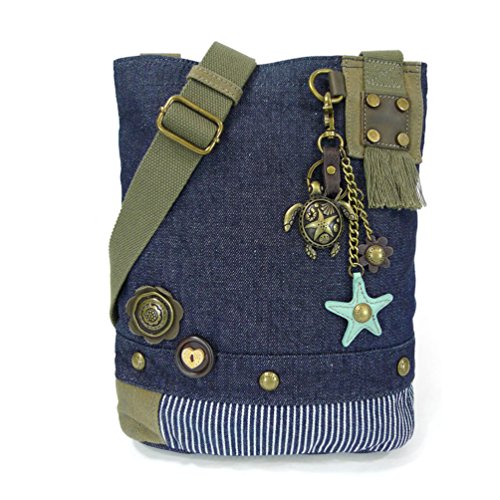 chala バッグ パッチ カバン かわいい Chala Patch Cross-Body Women Handbag, Canvas Messenger Bag, Metal Turtle -Denimchala バッグ パッチ カバン かわいい