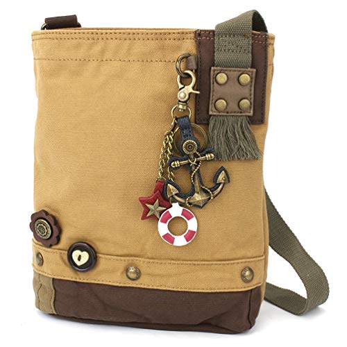 chala 御徒面子 継ぎ切れ 鞄 愛くるしい CHALA Handbag Canvas Crossbody Messenger Bag Patch Crossbody - Metal Anchor - Brownchala 御徒面子 継ぎ切れ 鞄 愛くるしい
