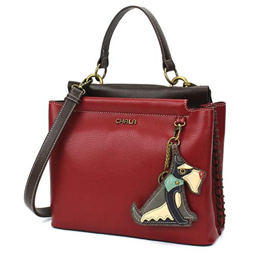 chala バッグ パッチ カバン かわいい CHALA Charming Satchel with Adjustable Strap - Schnauzer - Burgundychala バッグ パッチ カバン かわいい｜angelica