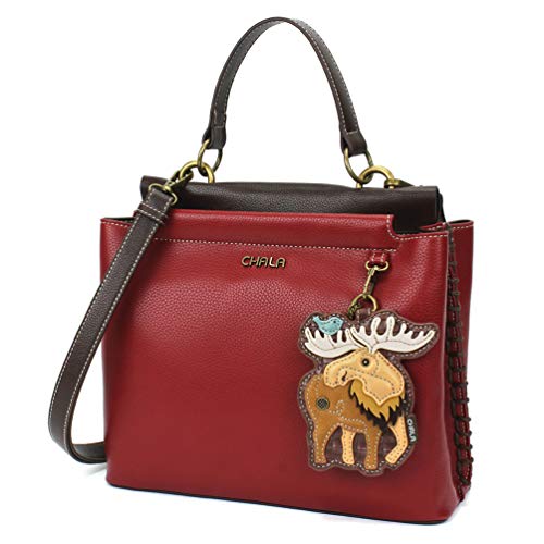 chala バッグ パッチ カバン かわいい CHALA Charming Satchel with Adjustable Strap - Moose - Burgundychala バッグ パッチ カバン かわいい|angelica