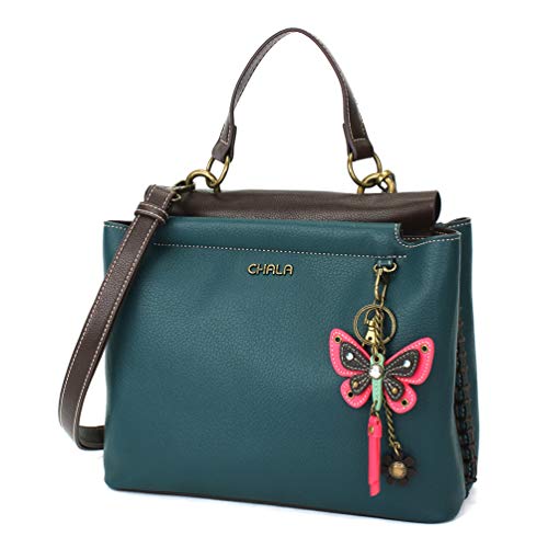 chala 御徒面子 継ぎ切れ 鞄 愛くるしげ CHALA Charming Satchel with Adjustable Strap - Mini Keychain Pink Butterfly - Turquoisechala 御徒面子 継ぎ切れ 鞄 愛くるしげ