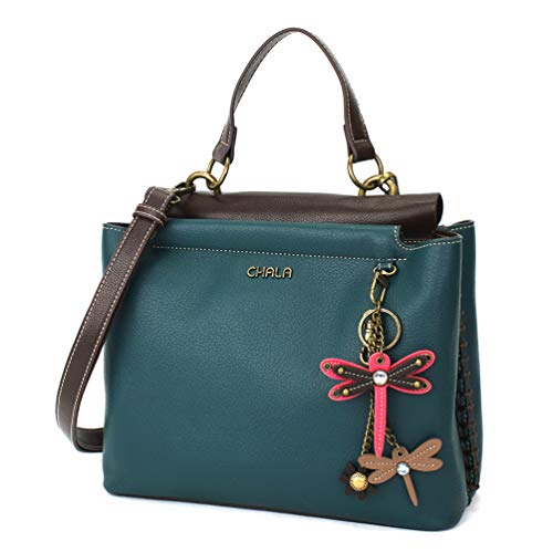 chala 御徒面子 継ぎ切れ 鞄 愛くるしげ CHALA Charming Satchel with Adjustable Strap - Mini Keychain Pink Dragonfly - Turquoisechala 御徒面子 継ぎ切れ 鞄 愛くるしげ