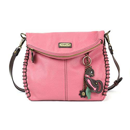 chala 御徒面子 継ぎ切れ 鞄 愛くるしい CHALA Charming Crossbody Bag With Flap Top | Flap and Zipper Cross-Body Purse or Shoulder Handbag with Metal Chain - Pink (Mini Black Cat)chala 御徒面子 継ぎ切れ 鞄 愛くるしい