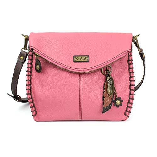 chala 御徒面子 継ぎ切れ 鞄 愛くるしい Chala Charming Crossbody Bag With Flap Top | Flap and Zipper Cross-Body Purse or Shoulder Handbag with Metal Chain - Pink (Metal Feather)chala 御徒面子 継ぎ切れ 鞄 愛くるしい