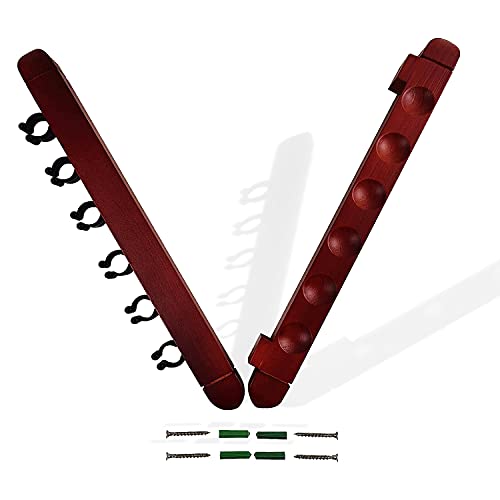 海外輸入品 ビリヤード BALIKEN Pool Cue Holder Wall Mount, The Pool Stick Rack can Hold 6 Cue Sticks & has 2-Pieces Made of Solid Natural Wood海外輸入品 ビリヤード