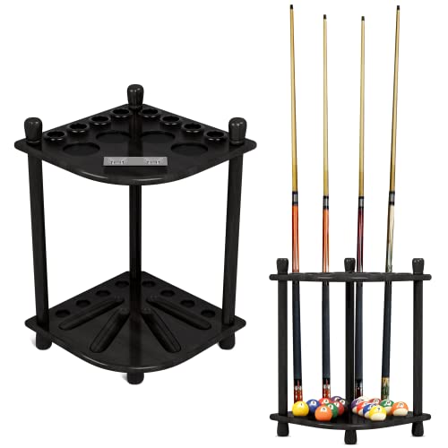 海外輸入品 ビリヤード ISZY Billiards Pool Stick Holder - Cue Rack Only - Wood Stand Holds 8 Billiard Sticks, a Full Set of Balls & Includes 4 Score Counters - Pool Accessories, Black海外輸入品 ビリヤード