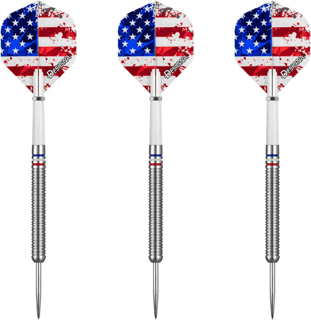 海外輸入品 ダーツ 【送料無料】Designa 22g 90% Tungsten American Flag Stars Stripes Patriot X Steel Tip Dart Set, Red White Blue, Flights Shafts Included (2 Sets Each), w/Travel Case, 22 Grams海外輸入品 ダーツ