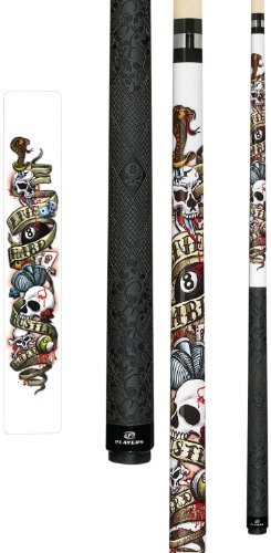 海外輸入品 ビリヤード Players D-LH White with Tattoo-Inspired Live Hard Hustle Hard Banner Cue, 19-Ounce海外輸入品 ビリヤード
