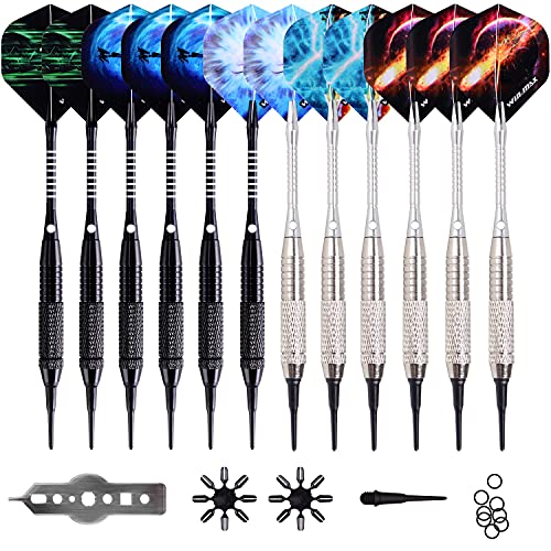 海外輸入品 ダーツ WIN.MAX Darts Plastic Tip,Soft Tip Darts Set,12 Pcs 18 Gram with 100 Extra Dart Tips,12 Flights, Flight Protectors and Tool Kit for Electronic Dart Board (Black and Sliver)海外輸入品 ダーツ