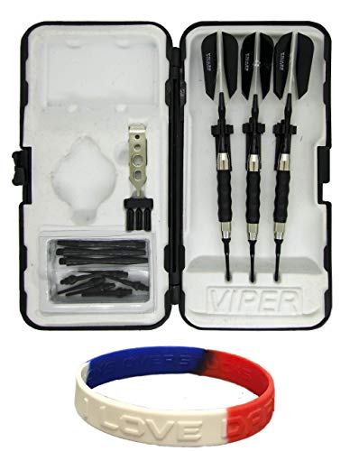 海外輸入品 ダーツ Sure Grip Viper Black Soft Tip Darts with Dart Case Accessories Choice of Flights 16 or 18 Grams Plus I Love Darts Bracelet (Harrows Retina Clear Slim, 16g)海外輸入品 ダーツ