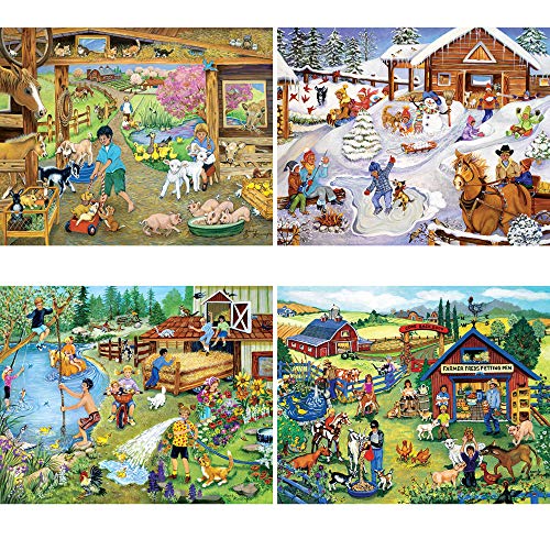 ジグソーパズル 海外製 アメリカ Bits and Pieces ? 4-in-1 Multi-Pack Jigsaw Puzzles for Adults ? Fun on the Farm by Sandy Rusinko ? Colorful Farm Scenes with Unique Random Die-Cut Pieces (Four 1000 Piece Puzzle 20" ジグソーパズル 海外製 アメリカ｜angelica