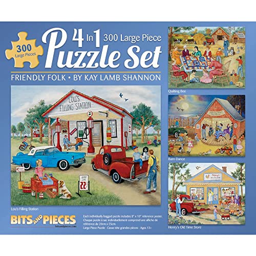 ジグソーパズル 海外製 アメリカ Bits and Pieces ? 4-in-1 Multi-Pack 300 Piece Jigsaw Puzzles for Adults ? Friendly Folk by Artist Kay Lamb Shannon, Completed Puzzle Size: 16" x 20"ジグソーパズル 海外製 アメリカ|angelica