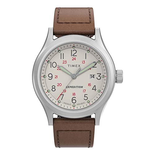 腕時計 タイメックス レディース Timex Men's Expedition Sierra 41mm Watch ? Natural Dial Stainless Steel Case with Brown Genuine Leather Strap腕時計 タイメックス レディース｜angelica