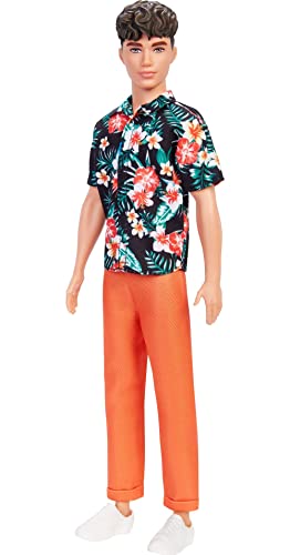 バービー バービーあやつり人形 ケン Ken Barbie Fashionistas Ken Doll #184 with Brown Cropped Hair Wearing Hawaiian Shirt, Orange Pants \u0026 White Deck Shoesバービー バービーあやつり人形 ケン Ken