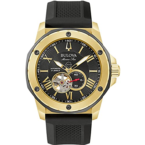 ウオッチ ブローバ メンズ Bulova Men\u0027s Marine Star Black and Gold-Tone Silicone Strap Watch | 45粍 | 98A272ウオッチ ブローバ メンズ