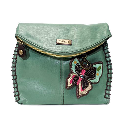 chala 御徒面子 継ぎ切れ 鞄 愛くるしい Chala Charming Teal Crossbody Bag With Flap Top and Zipper or Shoulder Handbag (Coin Purse_ Majestic Butterfly)chala 御徒面子 継ぎ切れ 鞄 愛くるしい