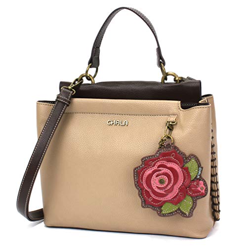 chala バッグ パッチ カバン かわいい CHALA Charming Satchel with Adjustable Strap - Red Rose - Taupechala バッグ パッチ カバン かわいい｜angelica