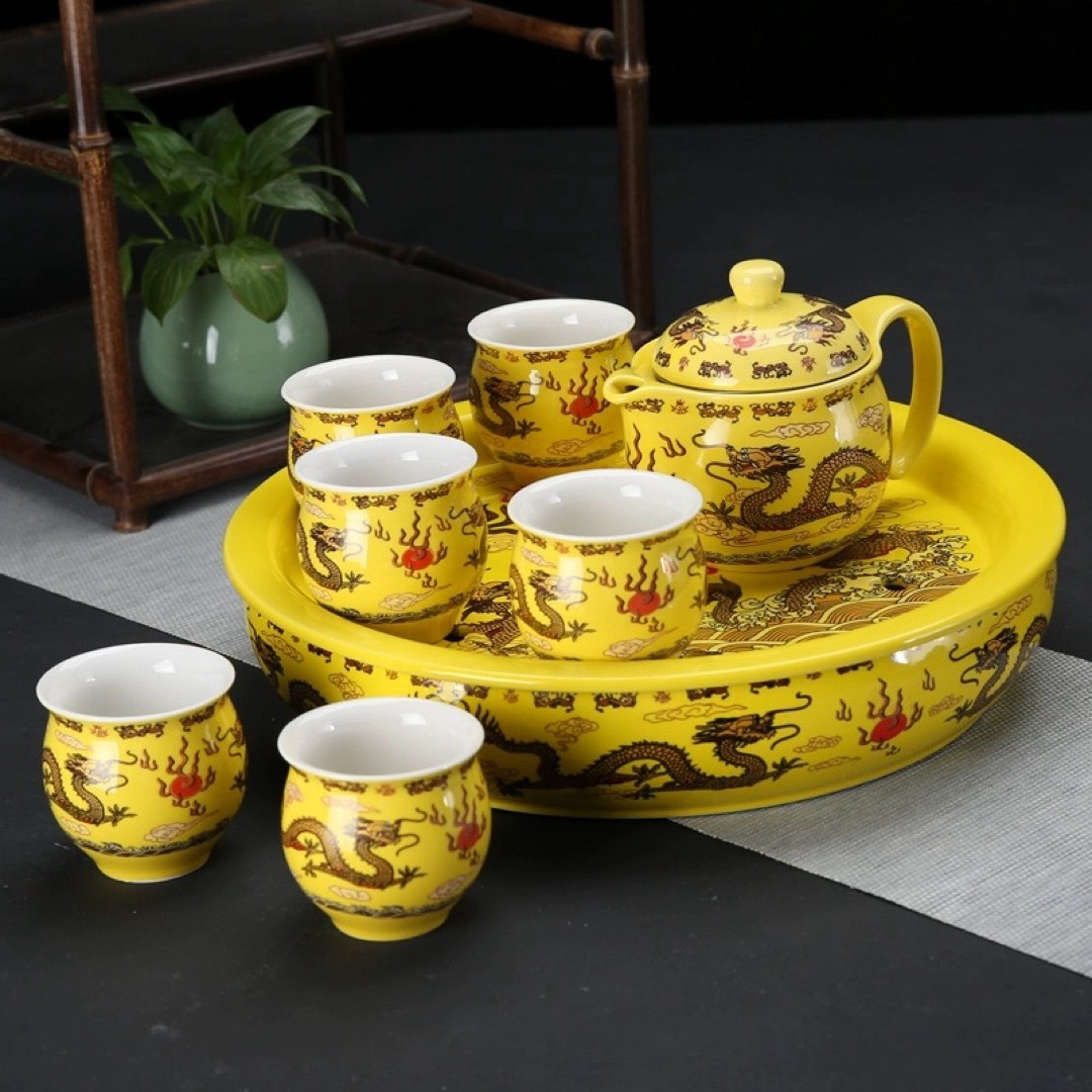 6客茶器揃 湯呑 急須ポット .茶器セット ティーセット 龍たつ りゅう コップ|SSG SHOP