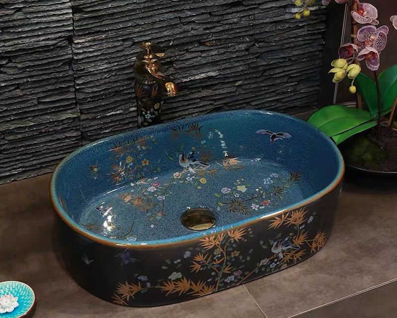 洗面ボウルセット 洗面ボール 陶器 手水鉢 手洗器 手洗い鉢 洗面器．
