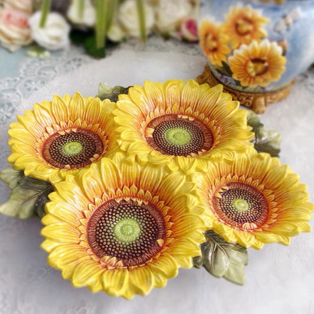 楽天市場】A008113ヒマワリ柄 お皿二点セット プレート 食器 陶器