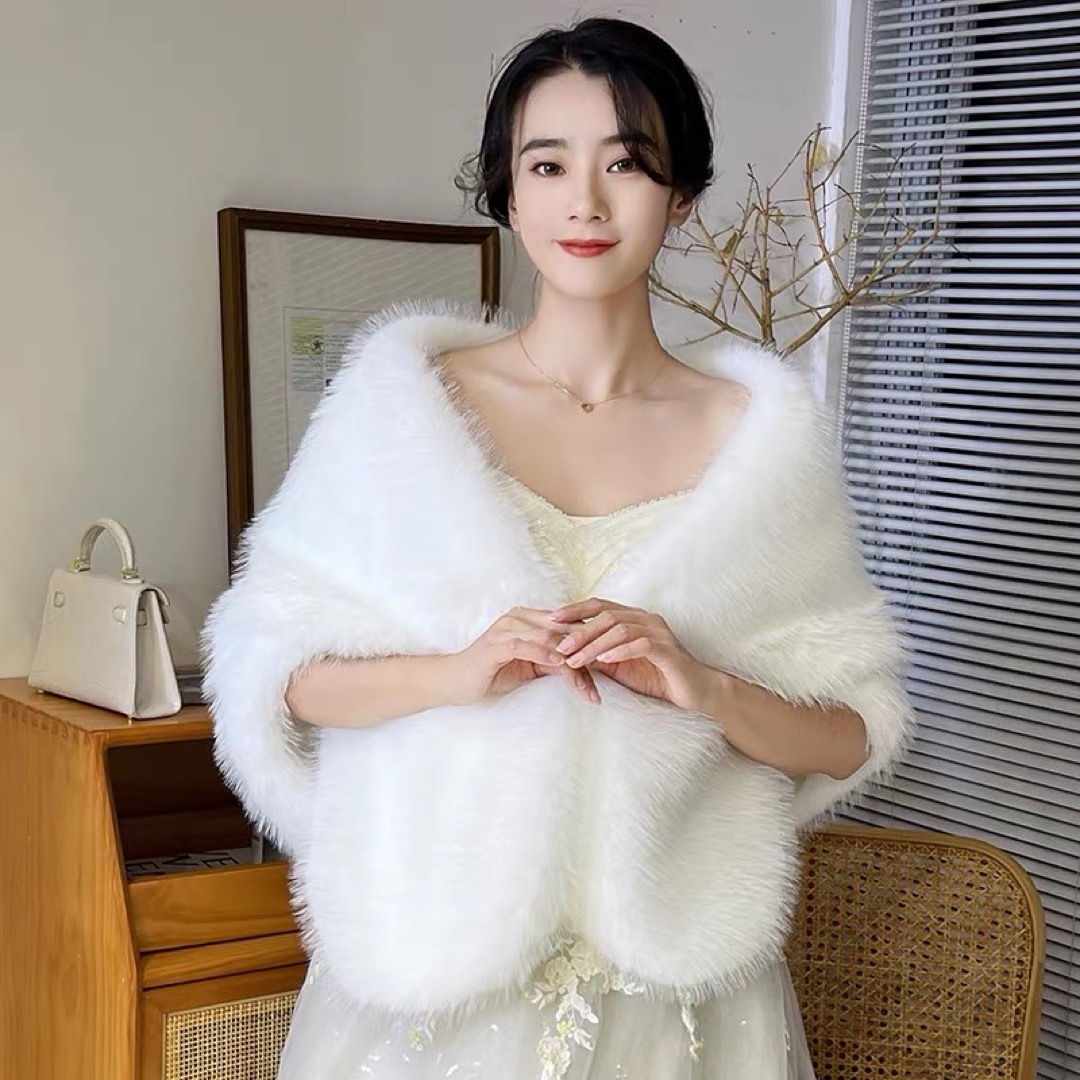 豪華肩掛け 大判ショール ファーストール 毛皮風ケープ 結婚式