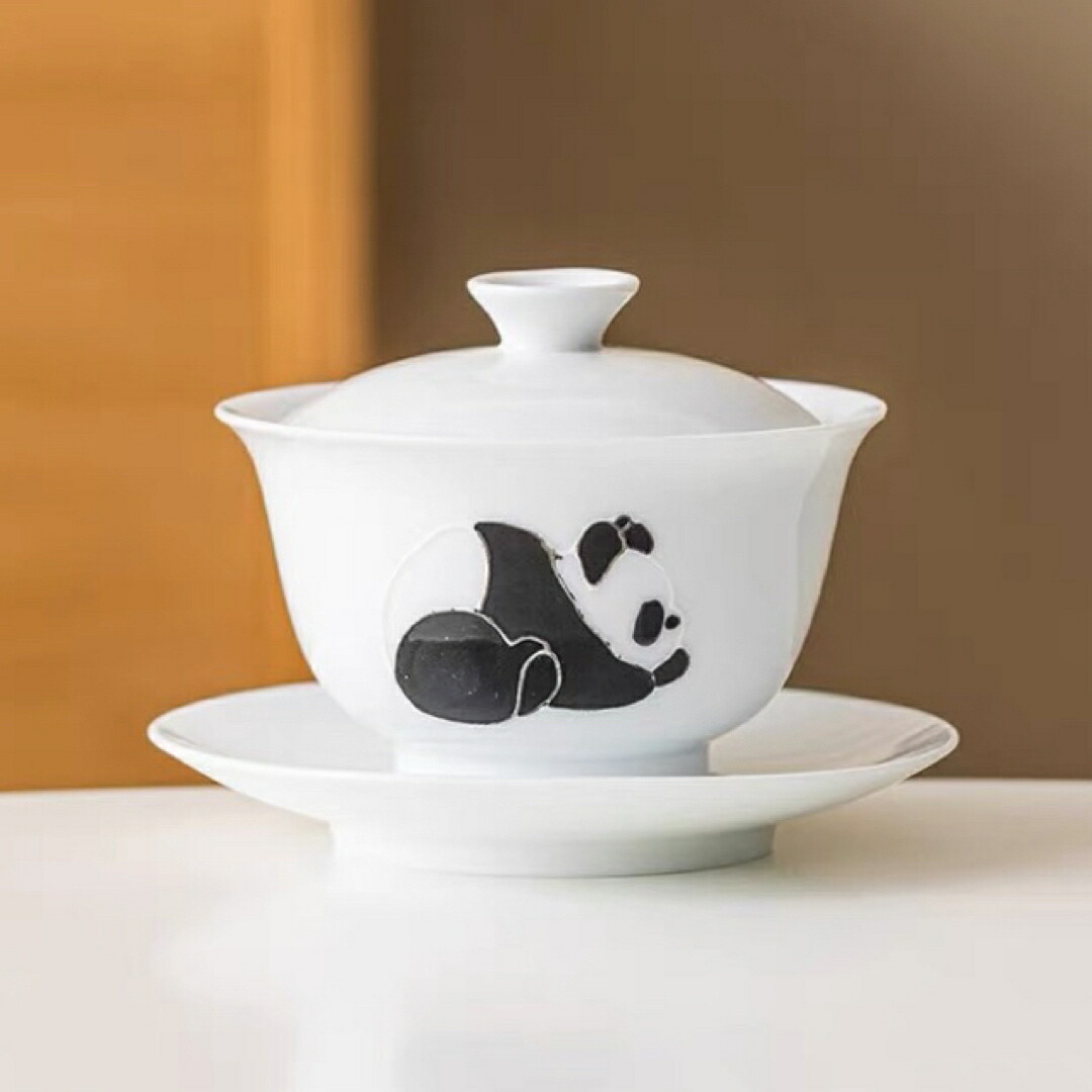 蓋碗　茶杯セット おしゃれ　パンダ　耐熱磁陶器製の中国茶器 1客｜SSG SHOP