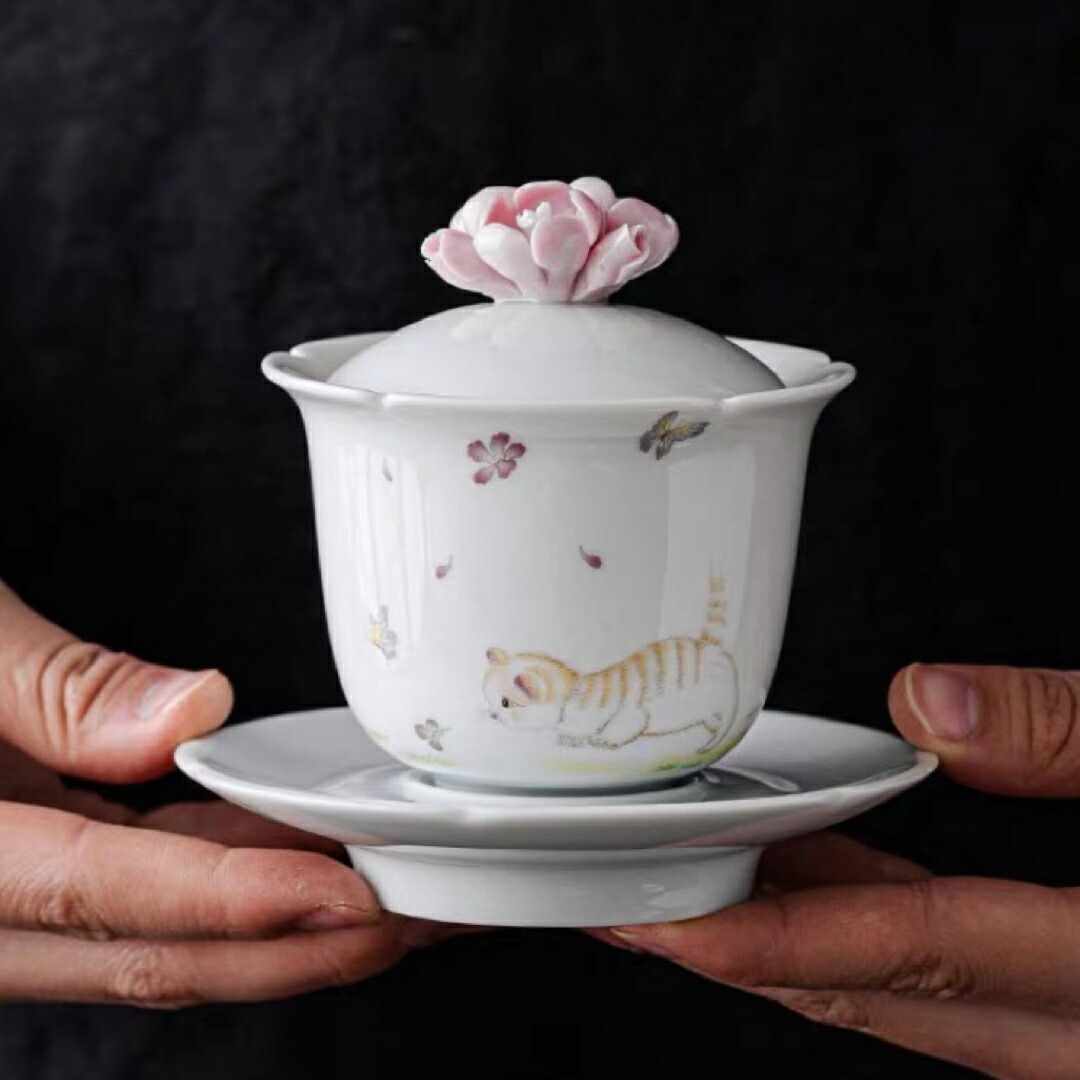 蓋碗 茶杯仕かける 格好のいい 花柄 耐熱磁陶器製の中国茶器 1客 中国茶器-茶道具・湯呑・急須-キッチン用品・食器・調理器具