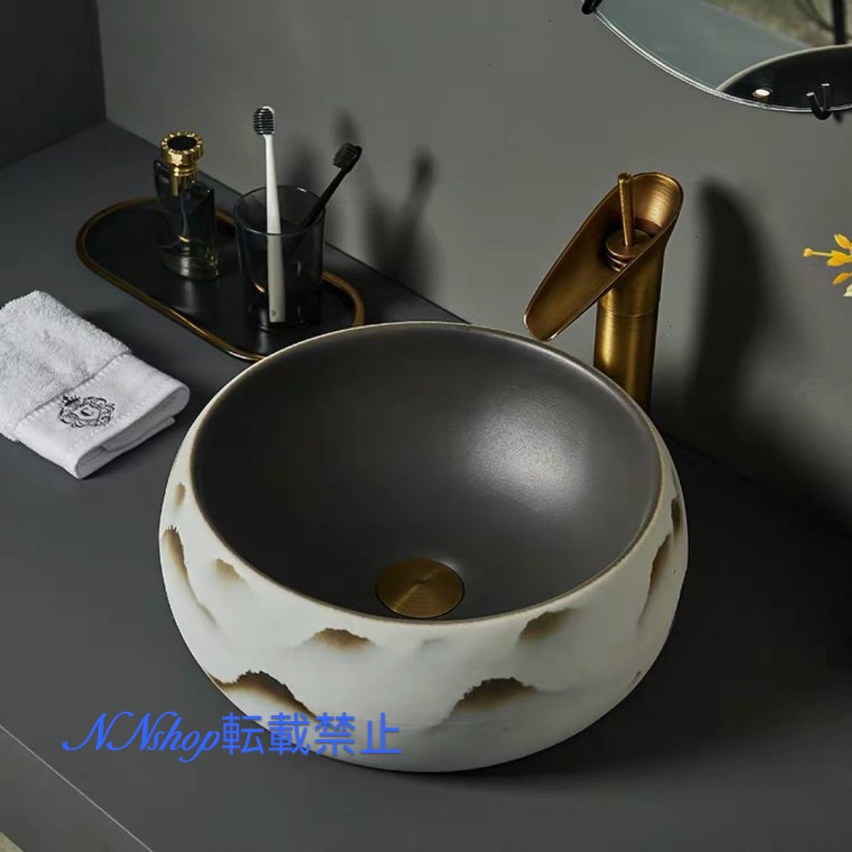 高級洗面台 洗面ボウルセット ．洗面ボール 陶器 手水鉢 手洗器 手洗い鉢 洗面器 蛇口 排水金具付き