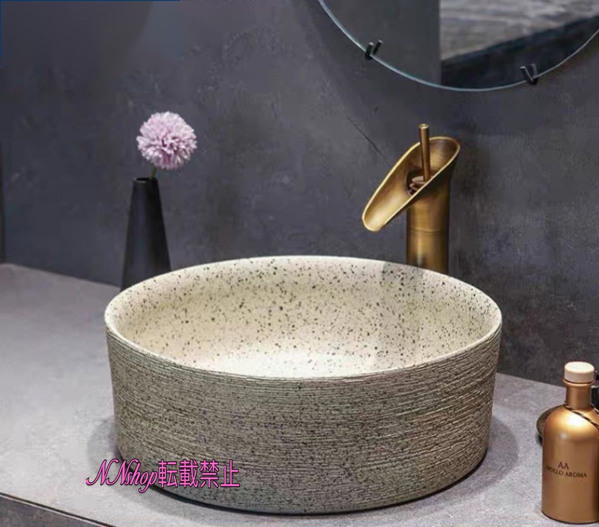 高級洗面台 洗面ボウルセット ．洗面ボール 陶器 手水鉢 手洗器 手洗い鉢 洗面器 蛇口 排水金具付き