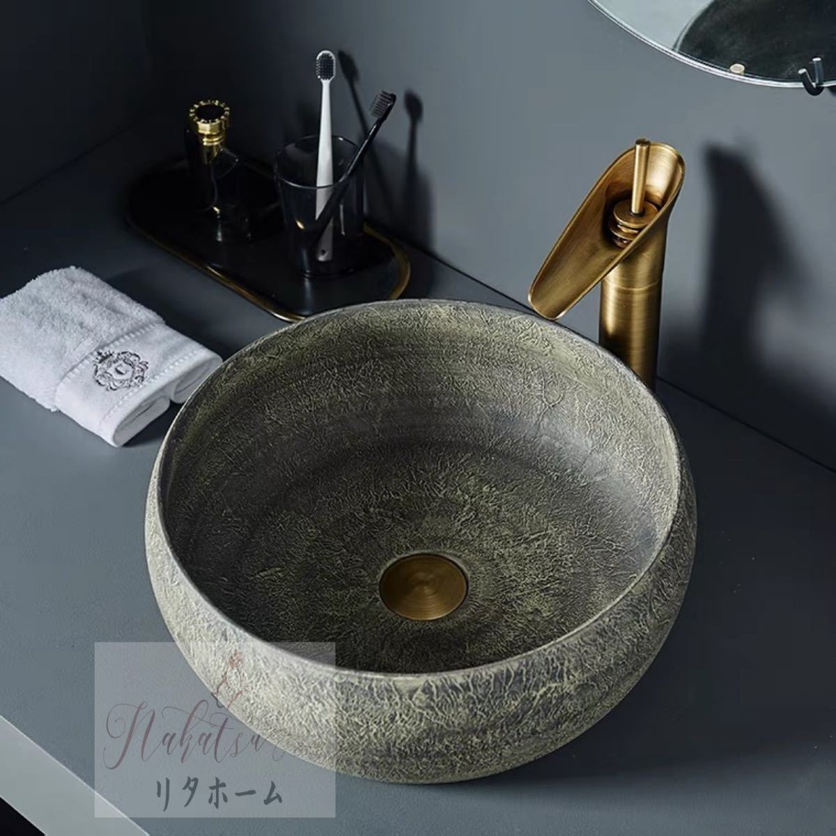 高級洗面ボウルセット 洗面ボール 陶器手水鉢 手洗器 手洗い鉢 洗面器 蛇口 排水金具付AJi56｜SSG SHOP