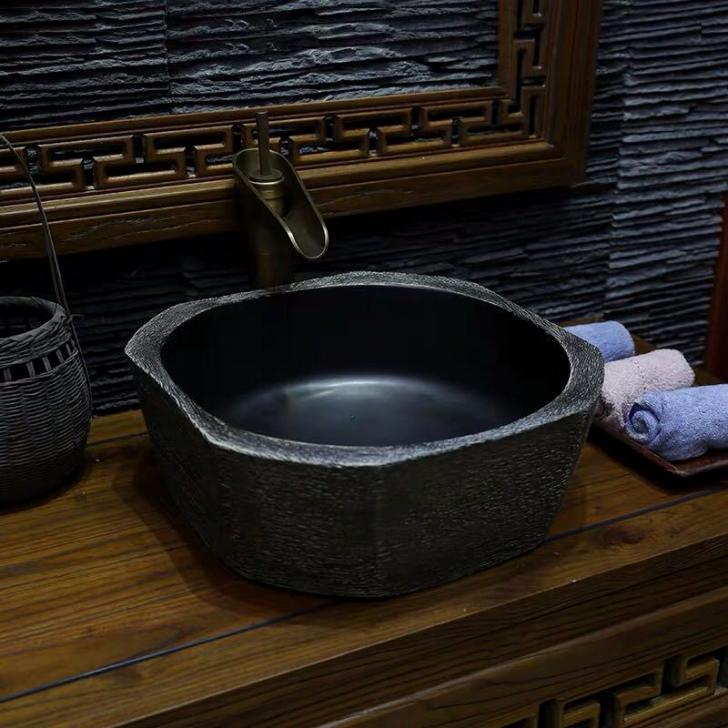 1220豪華洗面ボウルセット陶器洗面台 トイレ 手水鉢 手洗器 手洗い鉢 洗面器　蛇口 排水金具付き